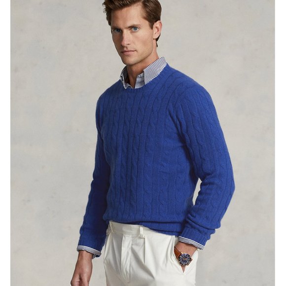 NEW $498 Polo Ralph Lauren The Iconic Cable-Knit Cashmere Sweater!  Royal Blue - Picture 3 of 6